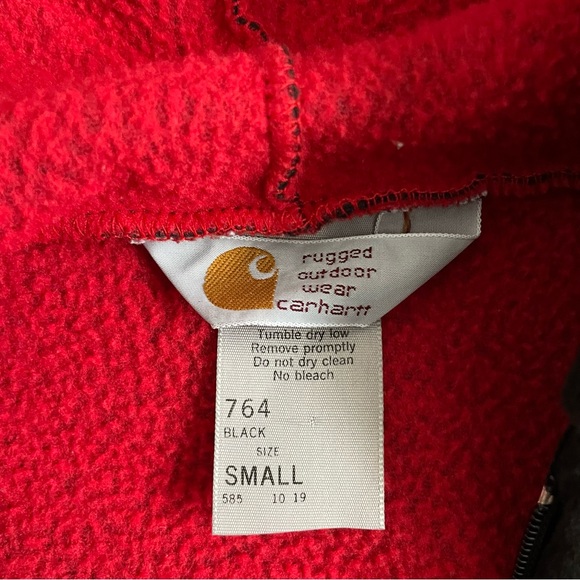 Vintage Carthartt Velour Zip Up Hoodie Black and Red Lining - Picture 4 of 4